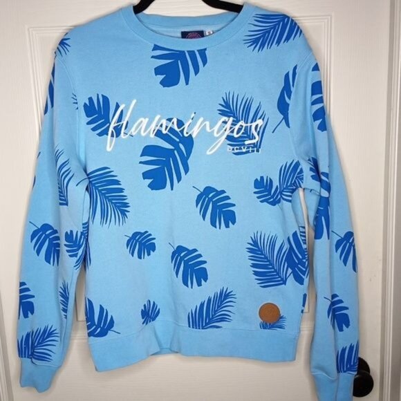 Tops - DCVIII Flamingos Palm Leaves Tropical Blue Sweatshirt Sz. Small